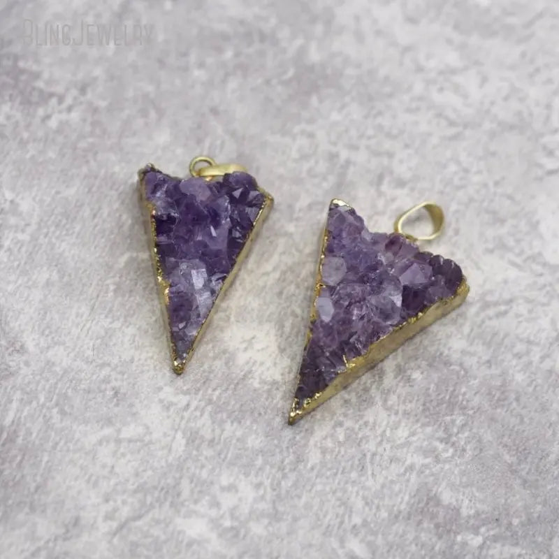 10pcs Reiki Healing Crystals Amethyst Druzy Cluster Triangle Stone Necklace