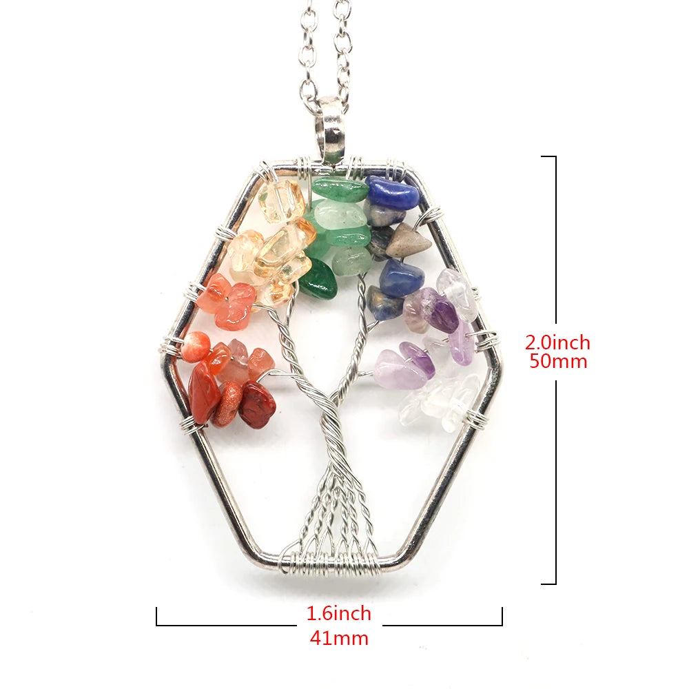 Natural Stone Pendant Necklace Tree of Life