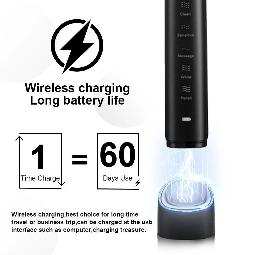 Smart Sonic Electric Toothbrush Ultrasound IPX7 Rechargeable