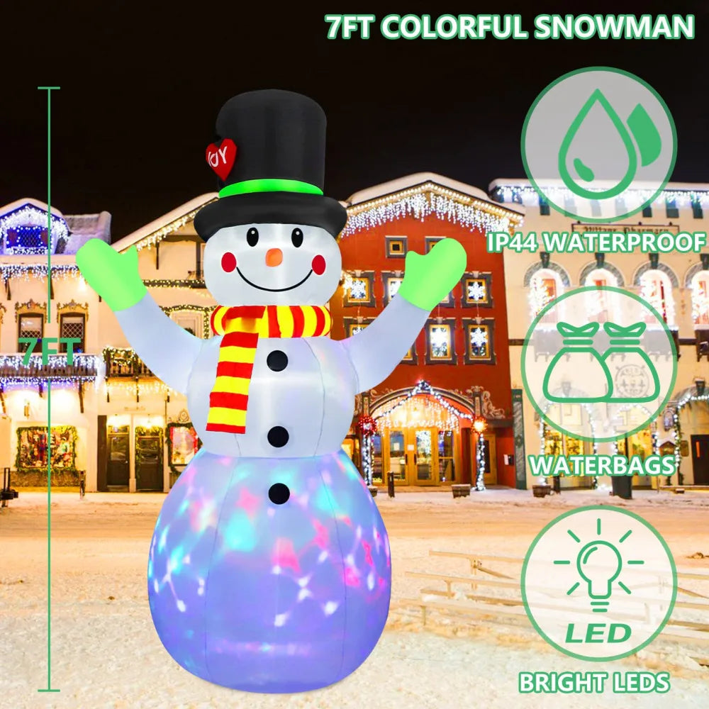 2.2M Christmas Snowman Inflatable Model Rotate LED Light Green Glove