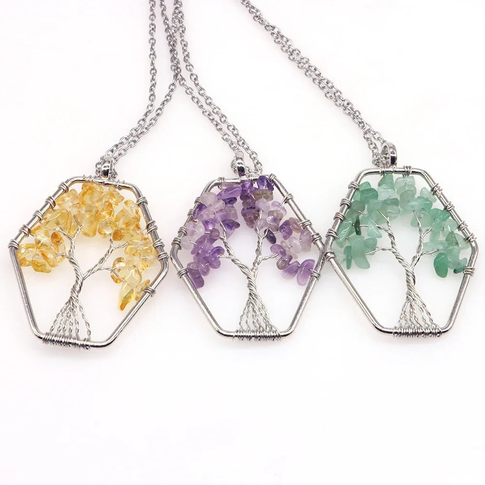 Natural Gemstone Tree of Life 7 Chakra Necklace