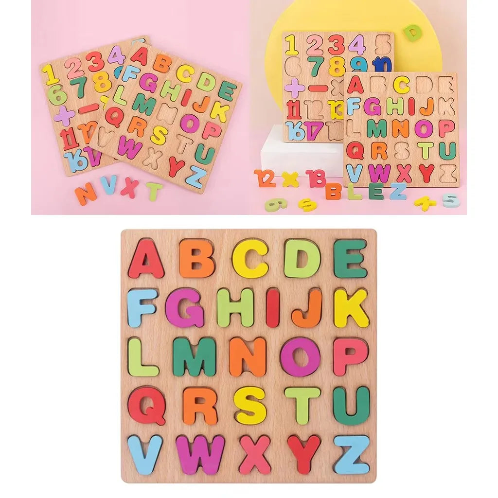 Montessori Wooden Puzzle 3D Alphabet Letters Number Matching Game Baby Kids Toys Education