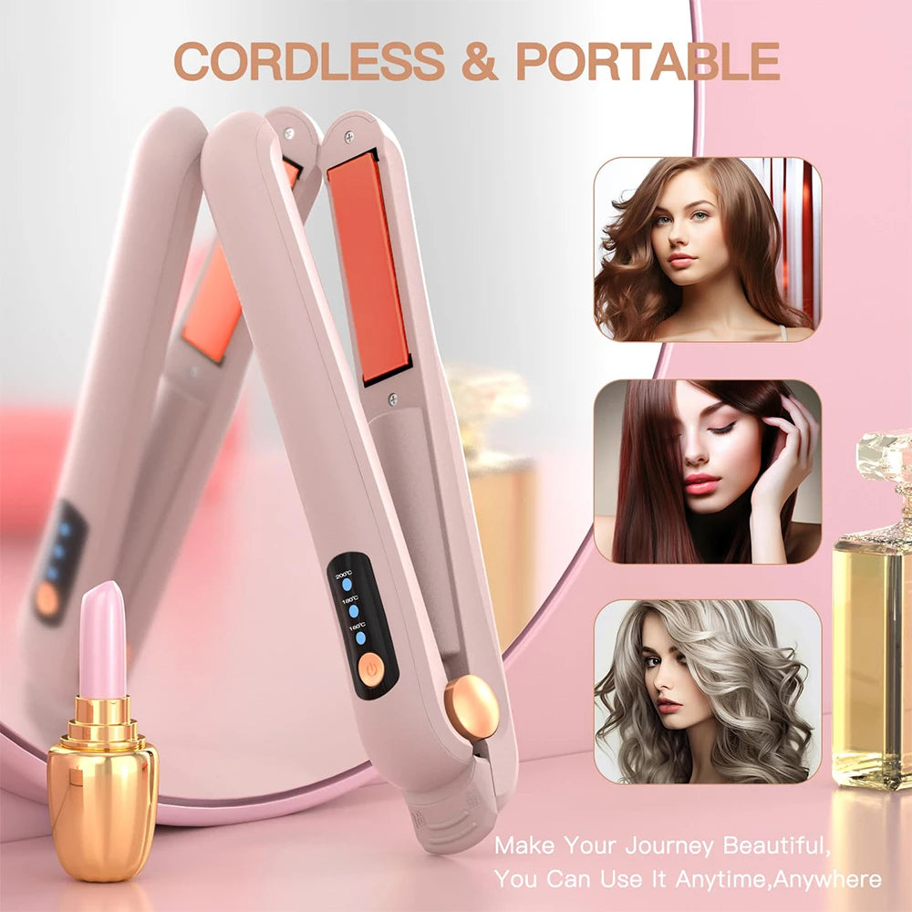 Wireless Hair Straightener 2 in 1 Portable Flat Iron Hair