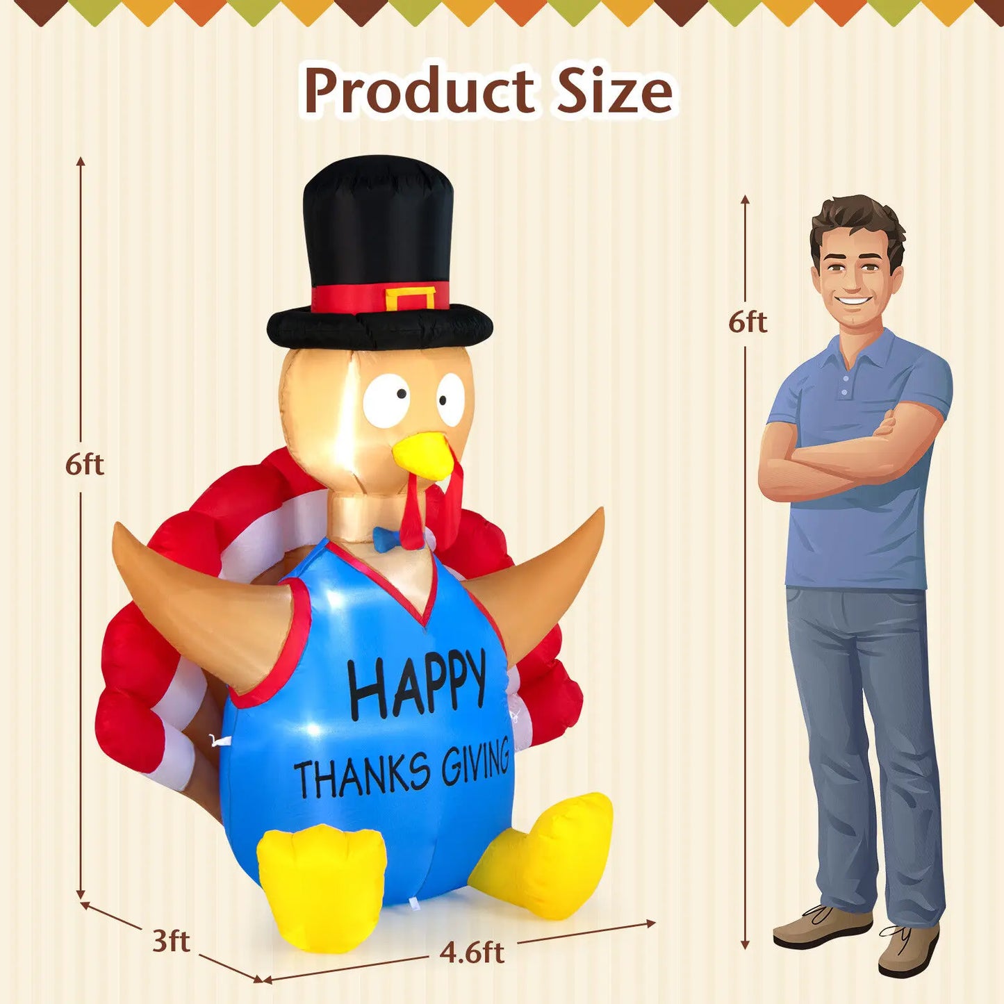 Costway 6 FT Thanksgiving Inflatable Turkey