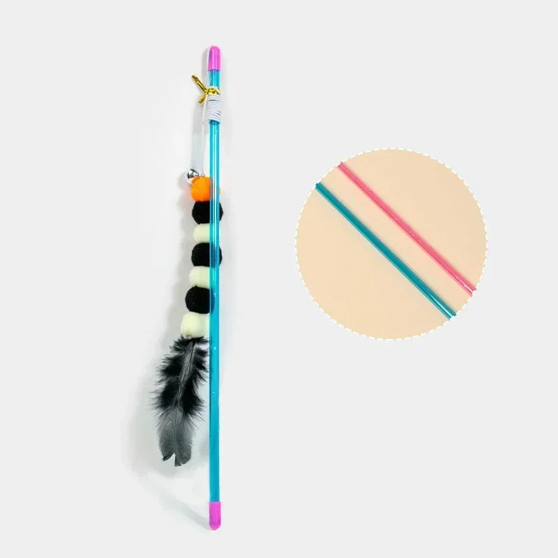 Funny Kitten Cat Teaser Interactive Toy Rod with Bell and Feather