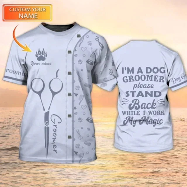 Dog Grooming Customized Name Casual Workwear T Shirt