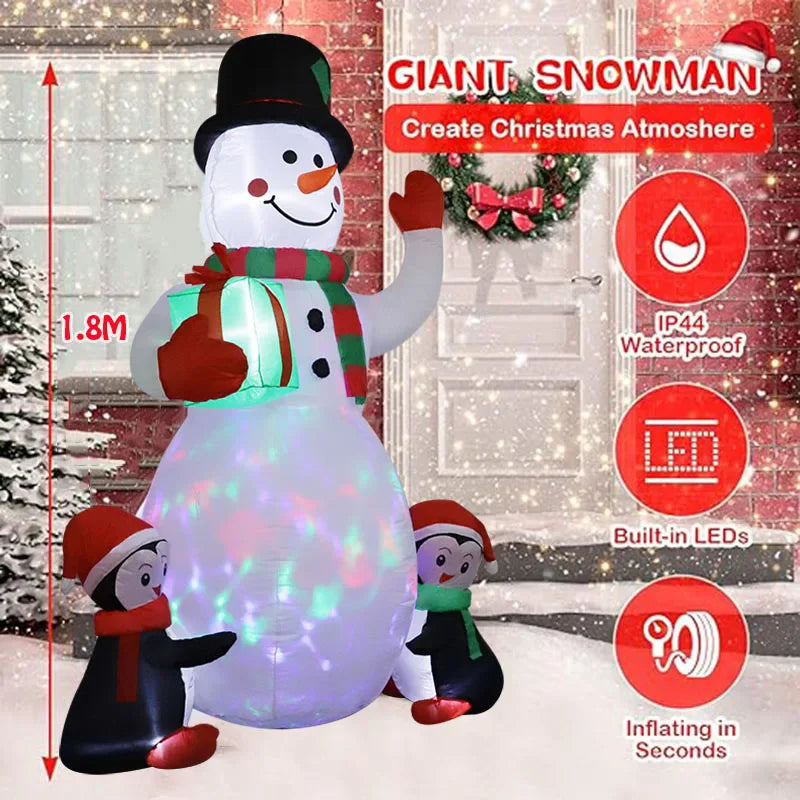 1.8m Christmas Decoration Inflatable Toy Gift Snowman Penguin Built-in LED Lights