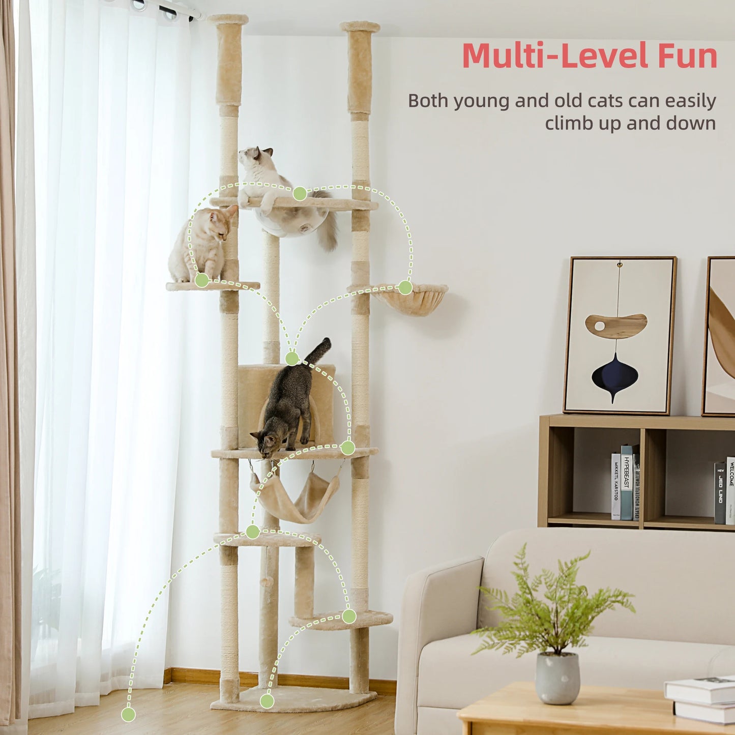 Adjustable 236-258cm Height Cat Tree with Condo