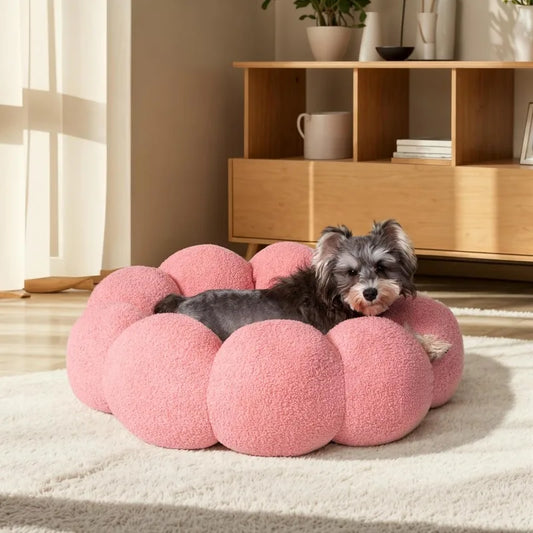 Calming Dog Beds for Medium Dogs-Fluffy Flower Cat&Dog Bed