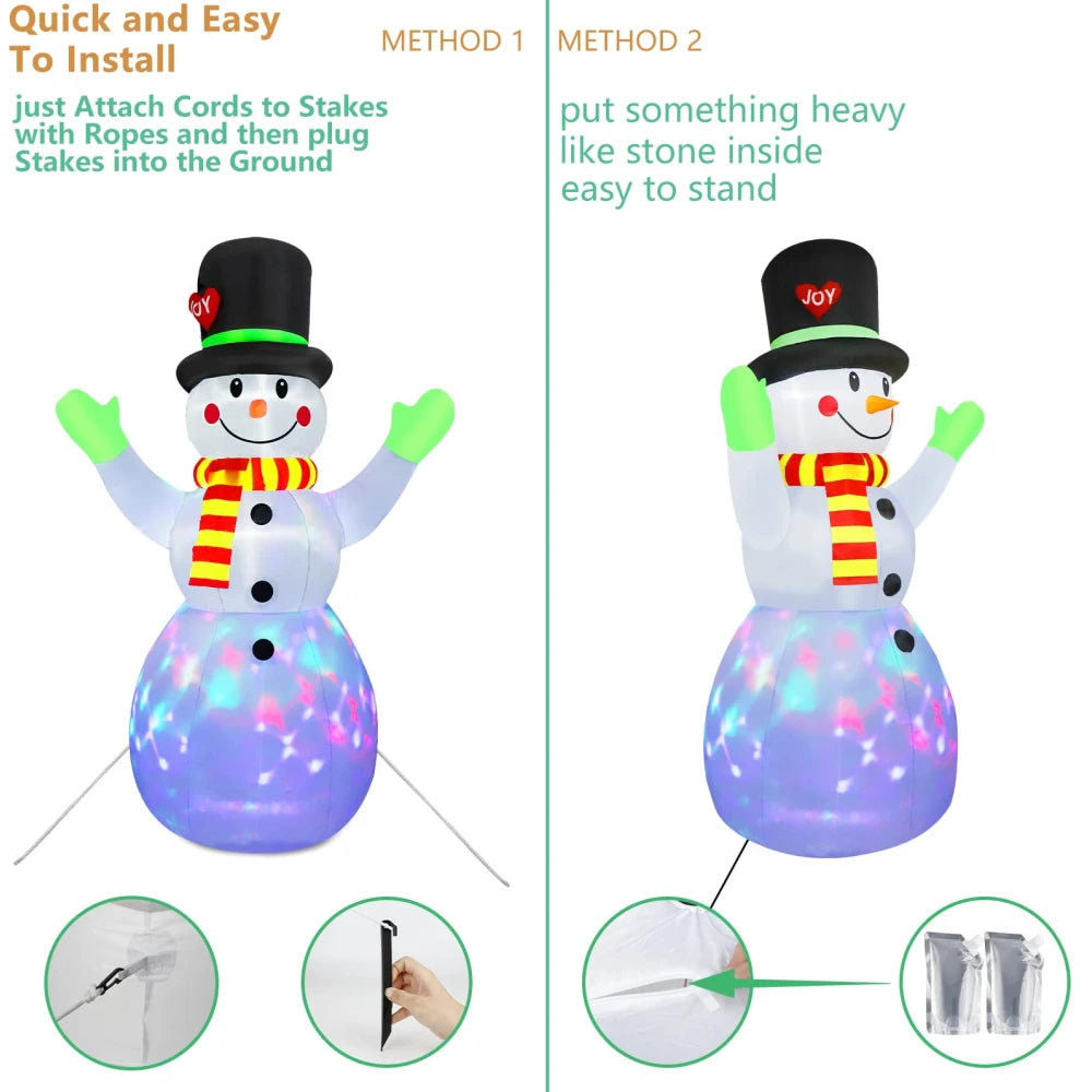 2.2M Christmas Snowman Inflatable Model Rotate LED Light Green Glove