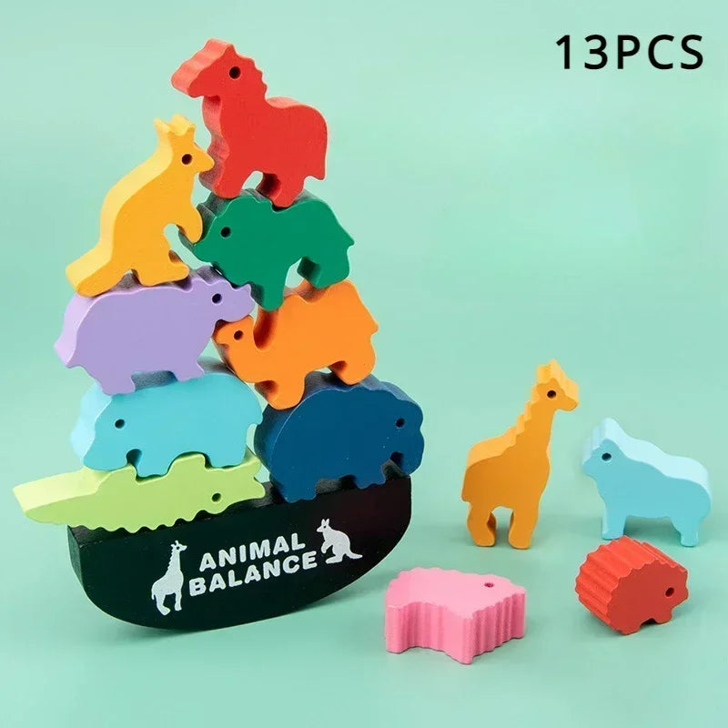 Dinosaur Stacked Wooden Toys Balance Block Matching Game Logical Thinking