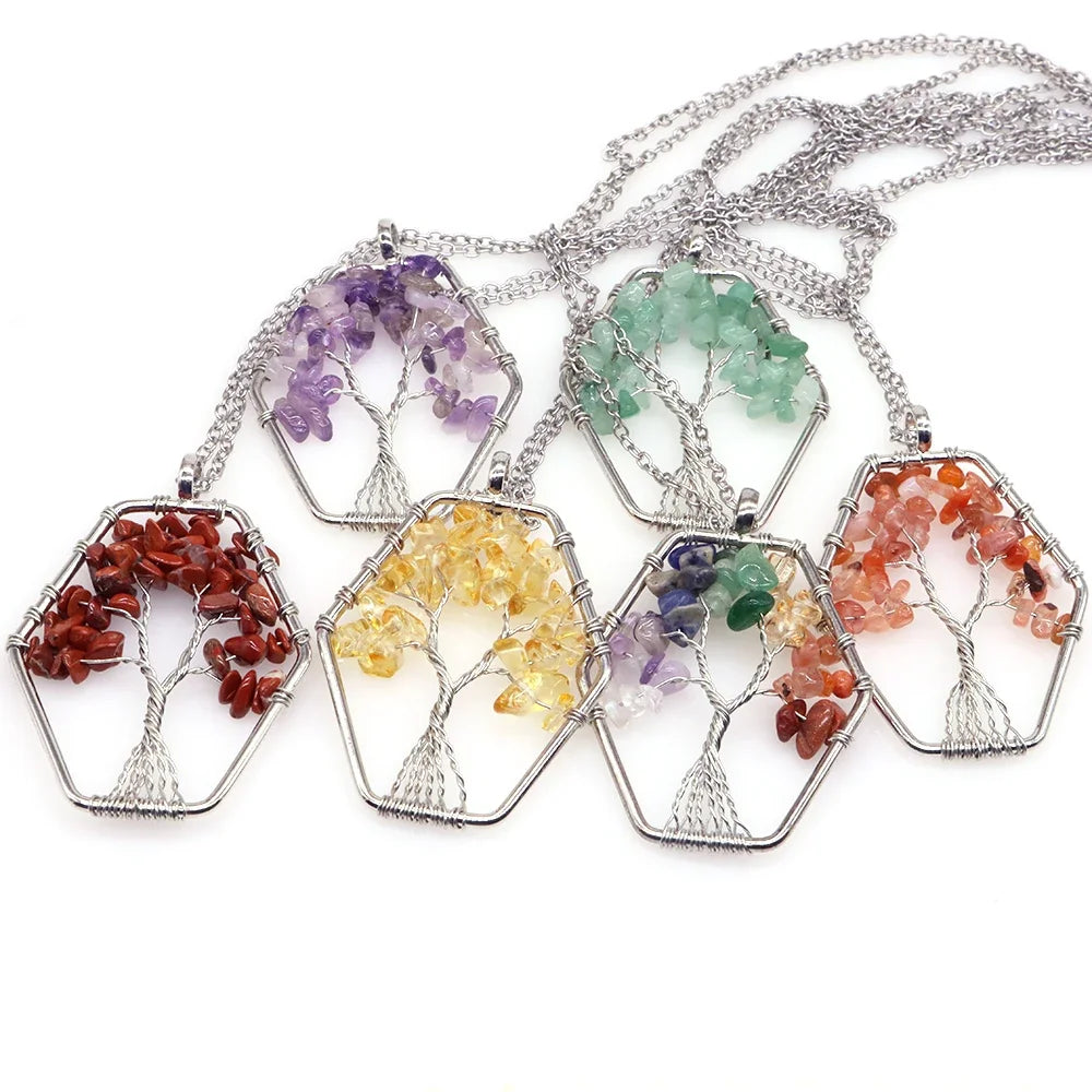 Natural Gemstone Tree of Life 7 Chakra Necklace