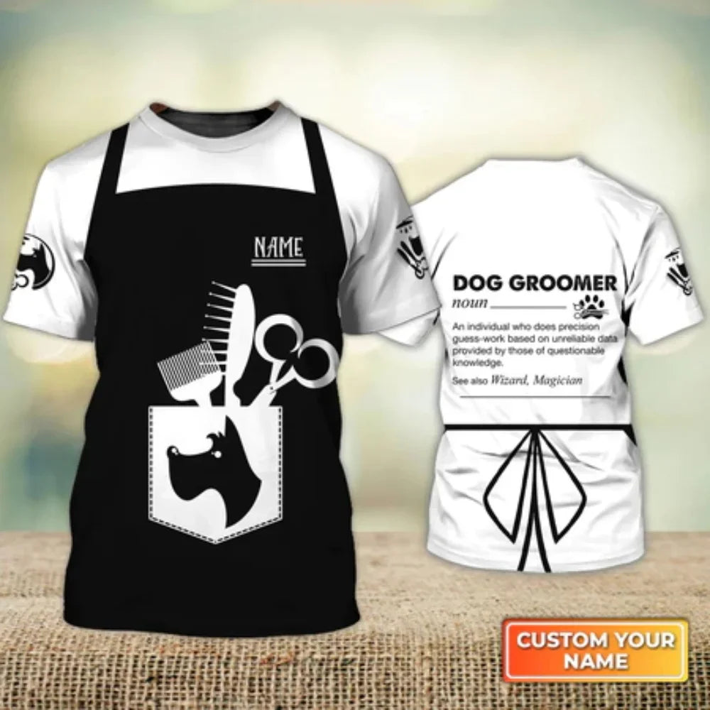 Dog Grooming Customized Name Casual Workwear T Shirt