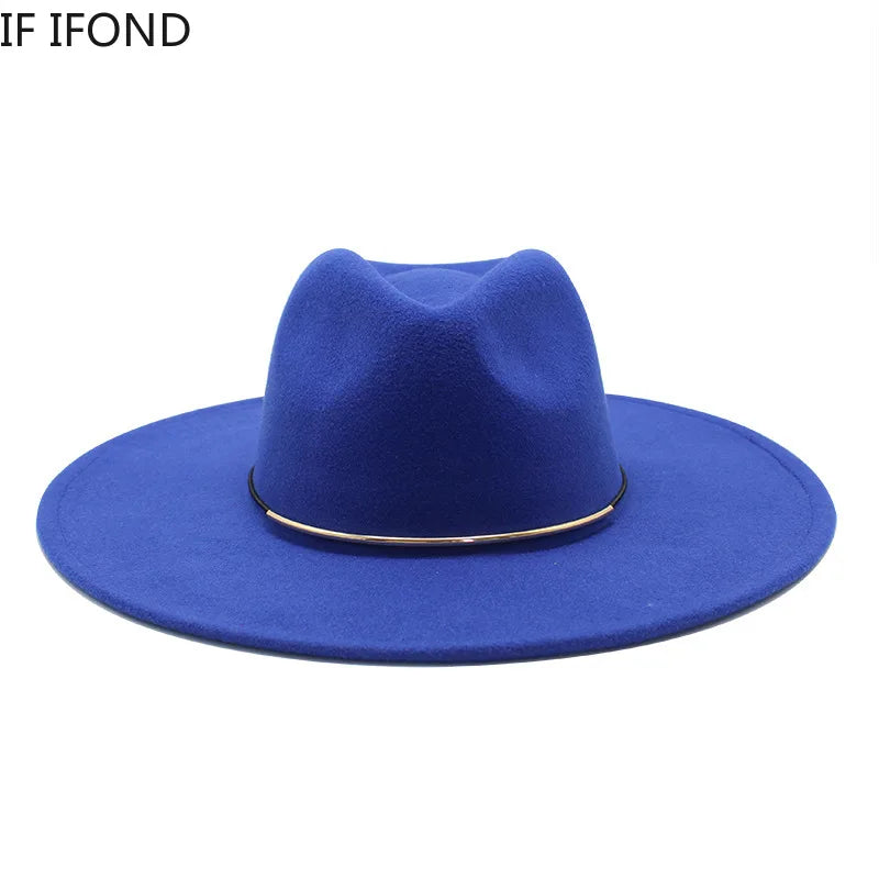 Size 56-59CM New Smiple Women Big edge Wool Fedora Hat