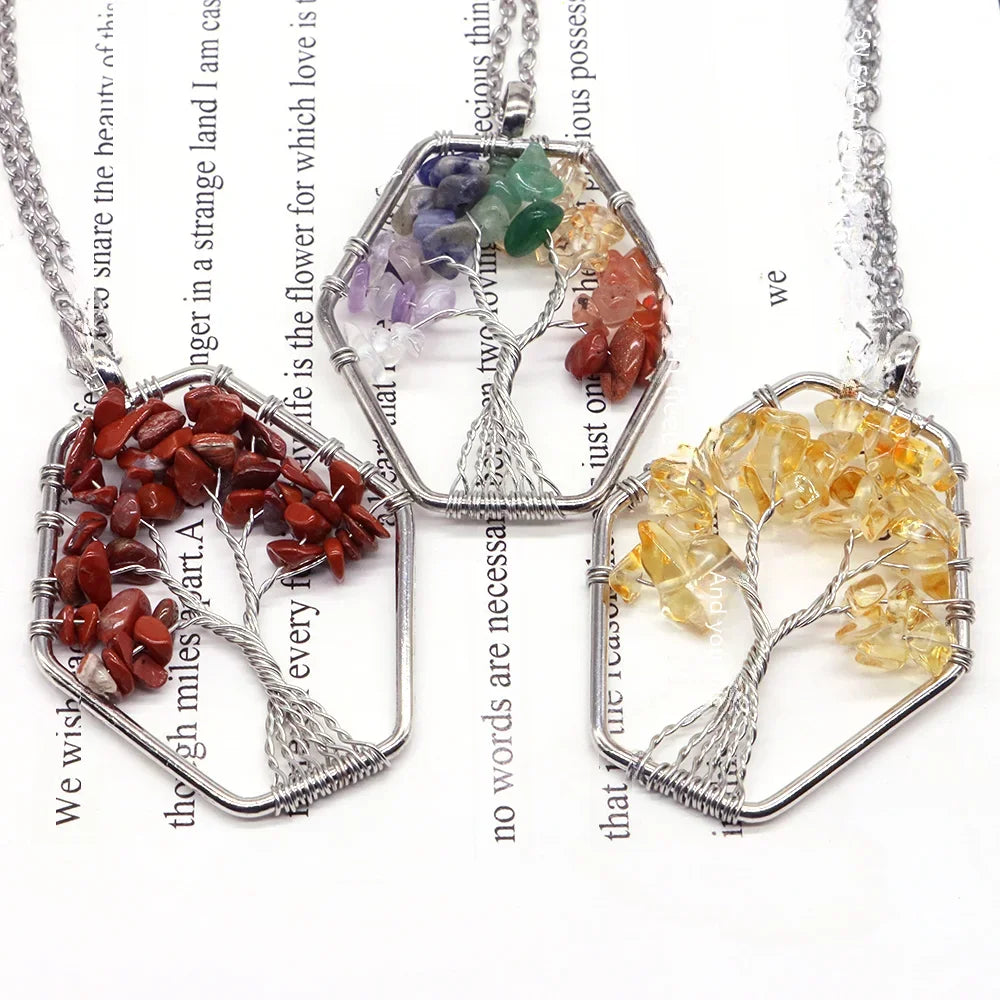 Natural Gemstone Tree of Life 7 Chakra Necklace