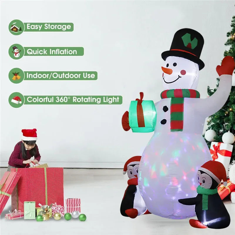 1.8m Christmas Decoration Inflatable Toy Gift Snowman Penguin Built-in LED Lights