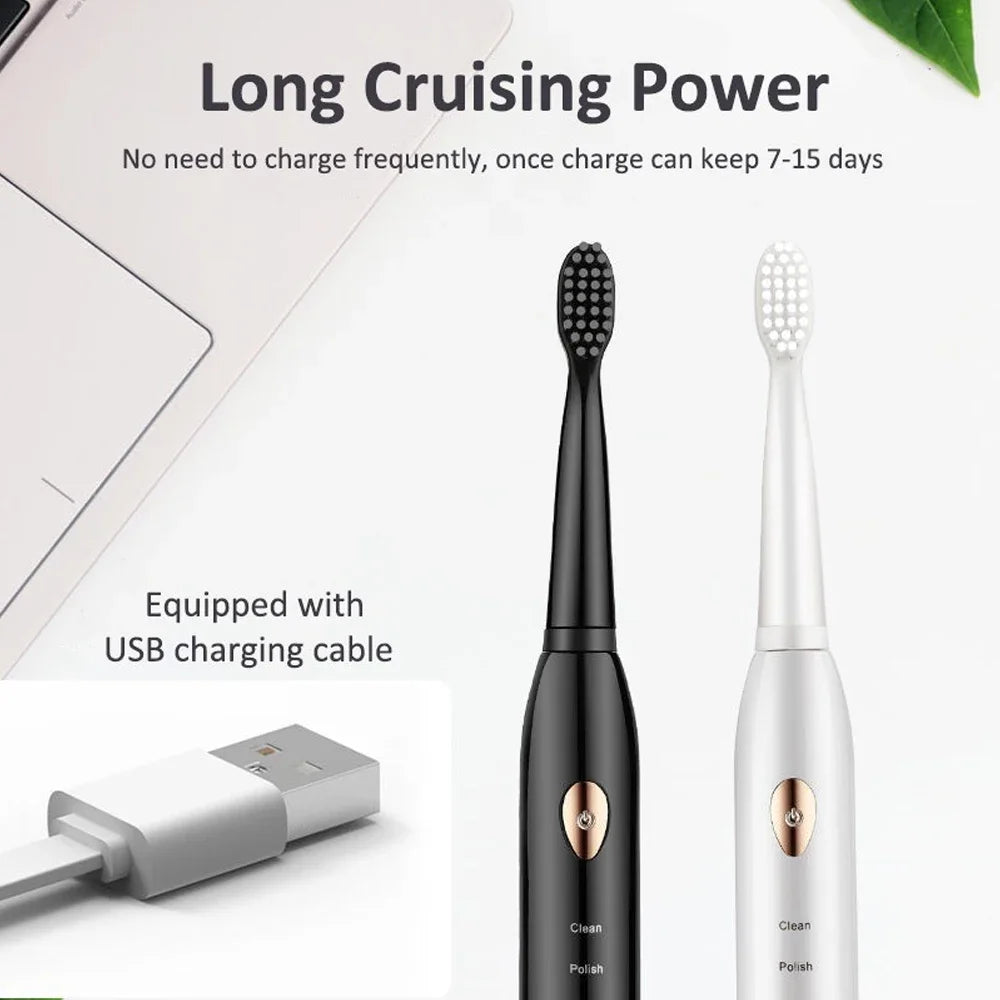 Rechargeable USB Adult Smart Electric Toothbrush IPX7 Waterproof Ultrafast