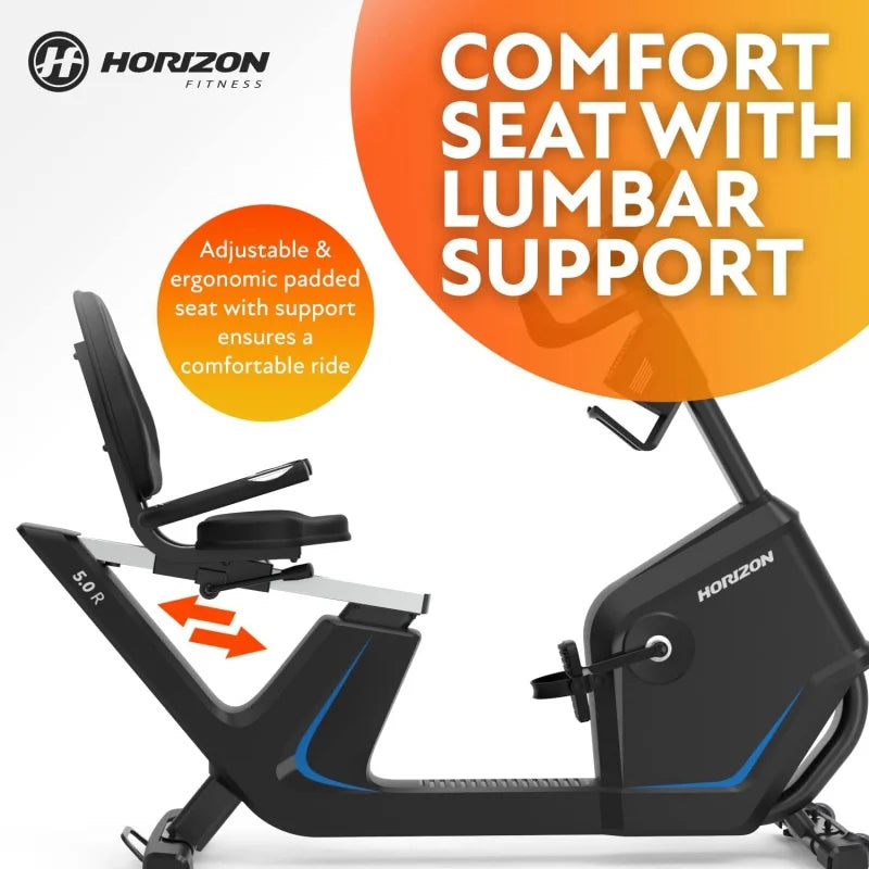 Horizon Fitness 5.0R Recumbent Bike, Cardio, Magnetic Resistance Cycling with Bluetooth