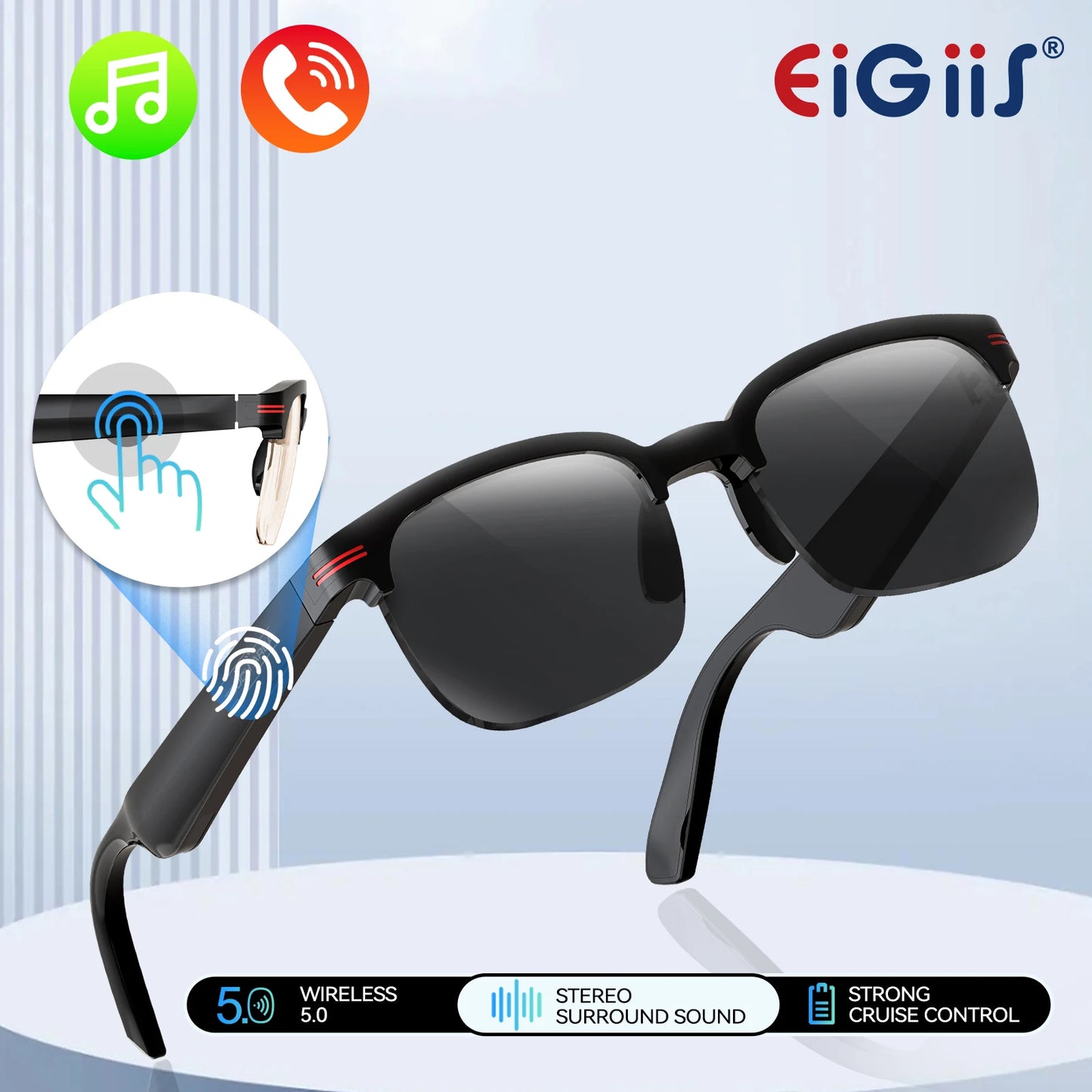 New GS200 Smart Glasses Wireless Call Music Playback Half Frame Sunglasses