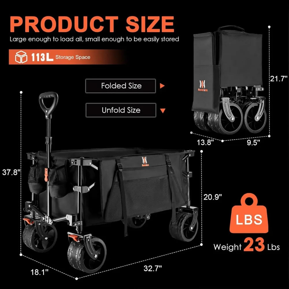 Utility Grocery Wagon With Side Pocket and Brakes for Camping