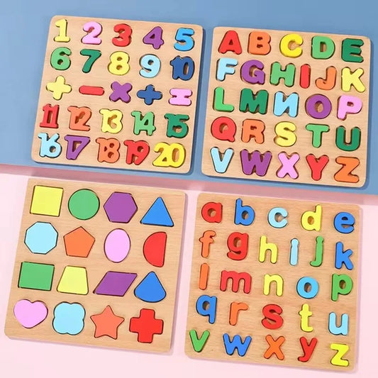 Montessori Wooden Puzzle 3D Alphabet Letters Number Matching Game Baby Kids Toys Education