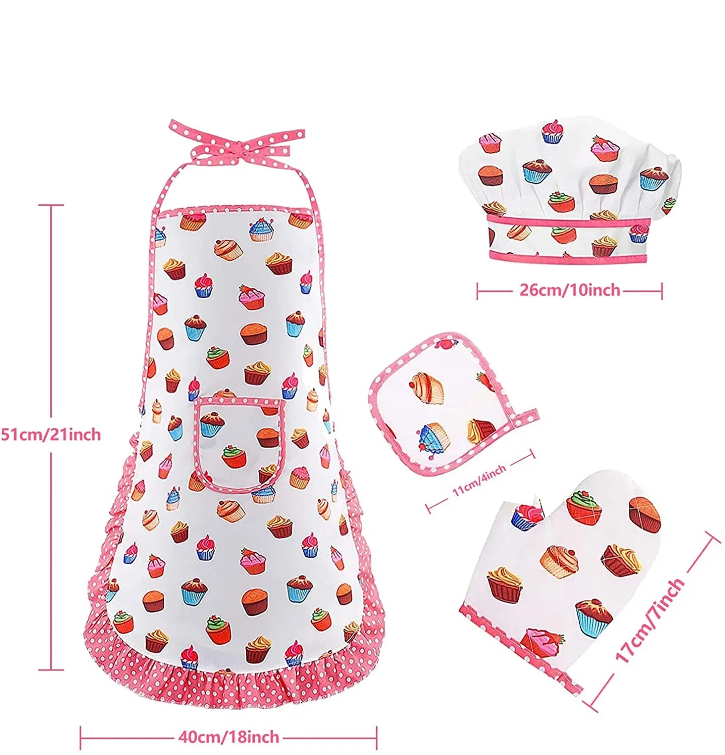 Apron for Little Girls/boys Kids Cooking Baking Set Chef Hat Mitt & Utensil for Toddler