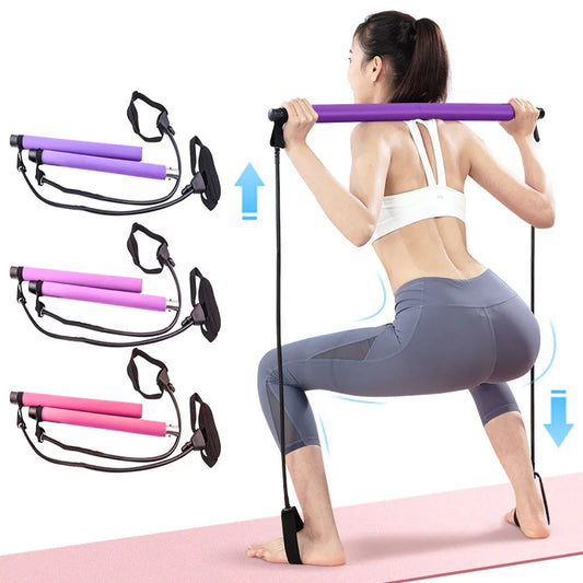 New Fitness Yoga Pilates Bar Stick Crossfit Resistance Bands Trainer