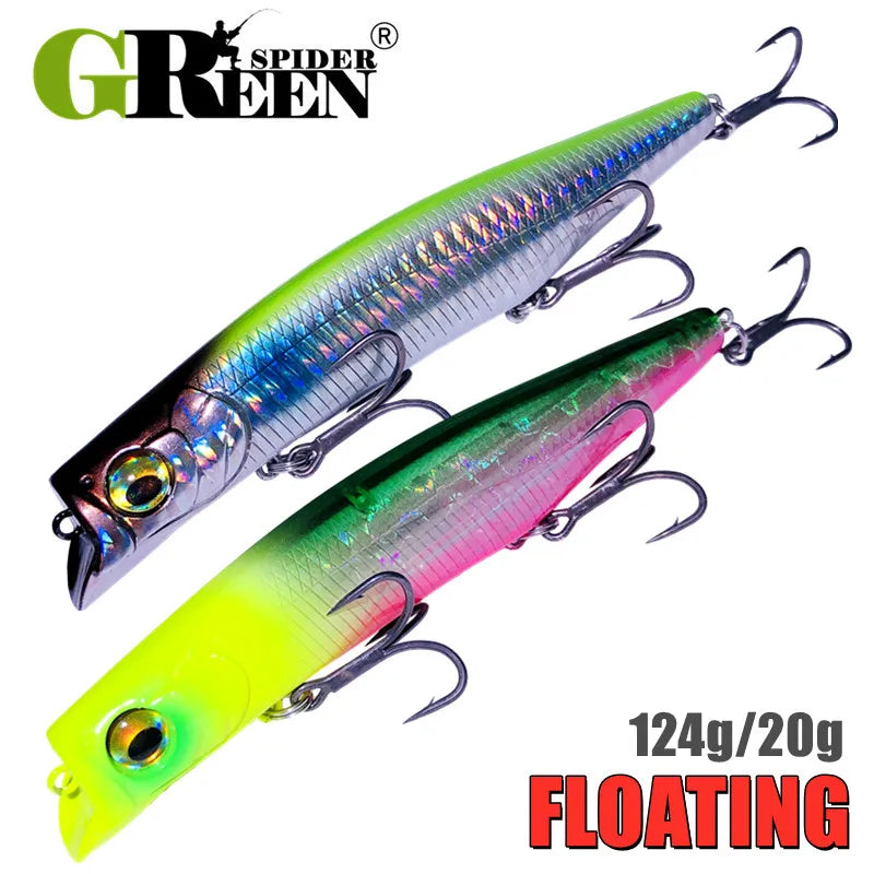 GREENSPIDER 124mm 20g Poppers Minnow Fishing Lures