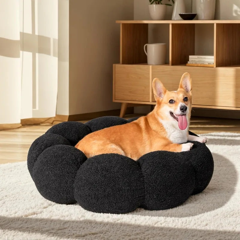 Calming Dog Beds for Medium Dogs-Fluffy Flower Cat&Dog Bed