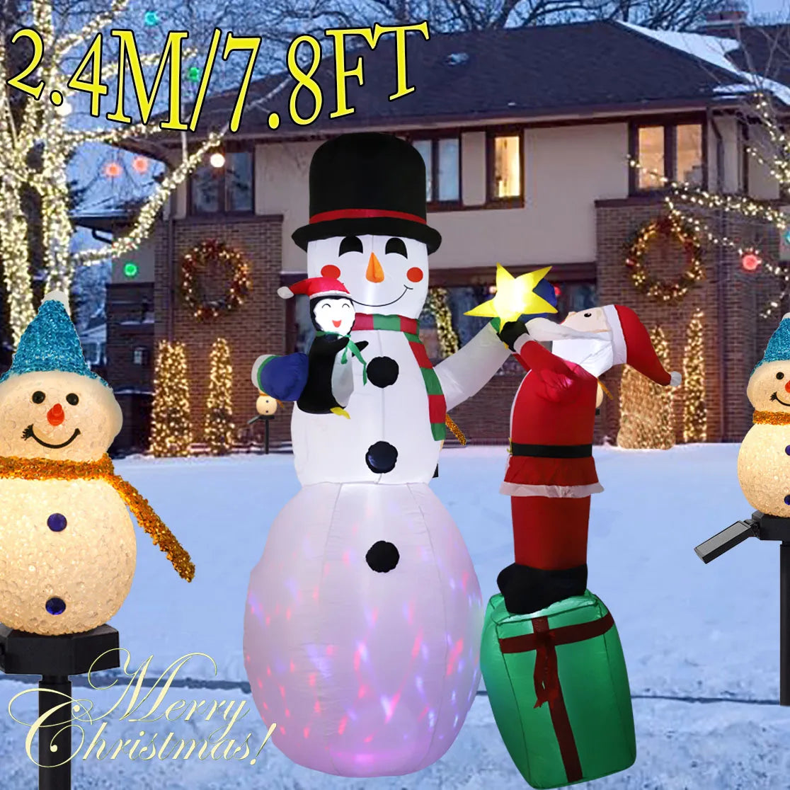 1.8m Christmas Decoration Inflatable Toy Gift Snowman Penguin Built-in LED Lights