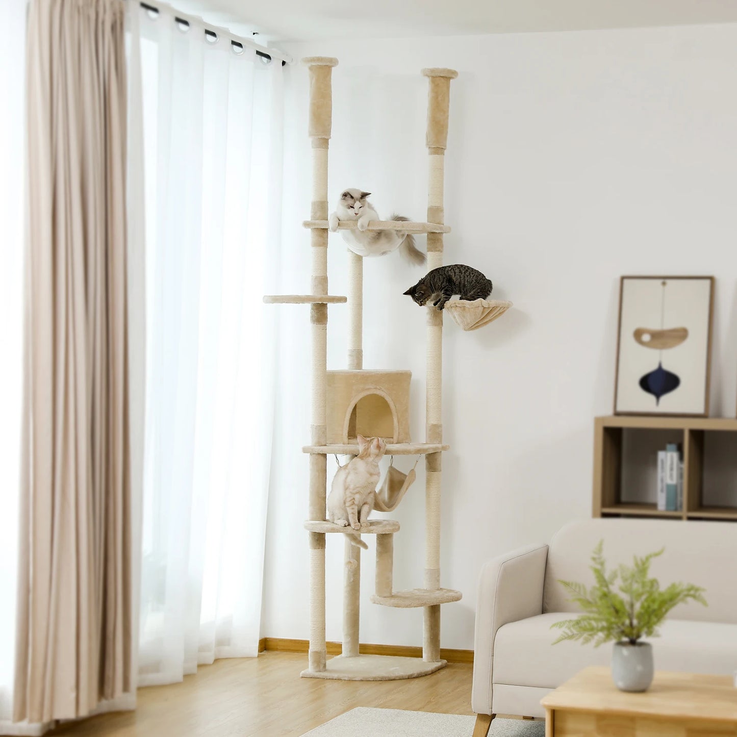 Adjustable 236-258cm Height Cat Tree with Condo