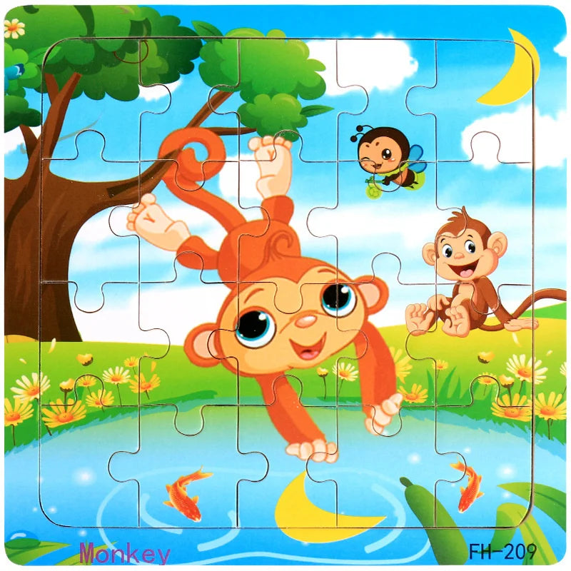 New 20 Piece Wooden 3d Puzzle Cartoon Animal Vehicle Jigsaw Puzzle