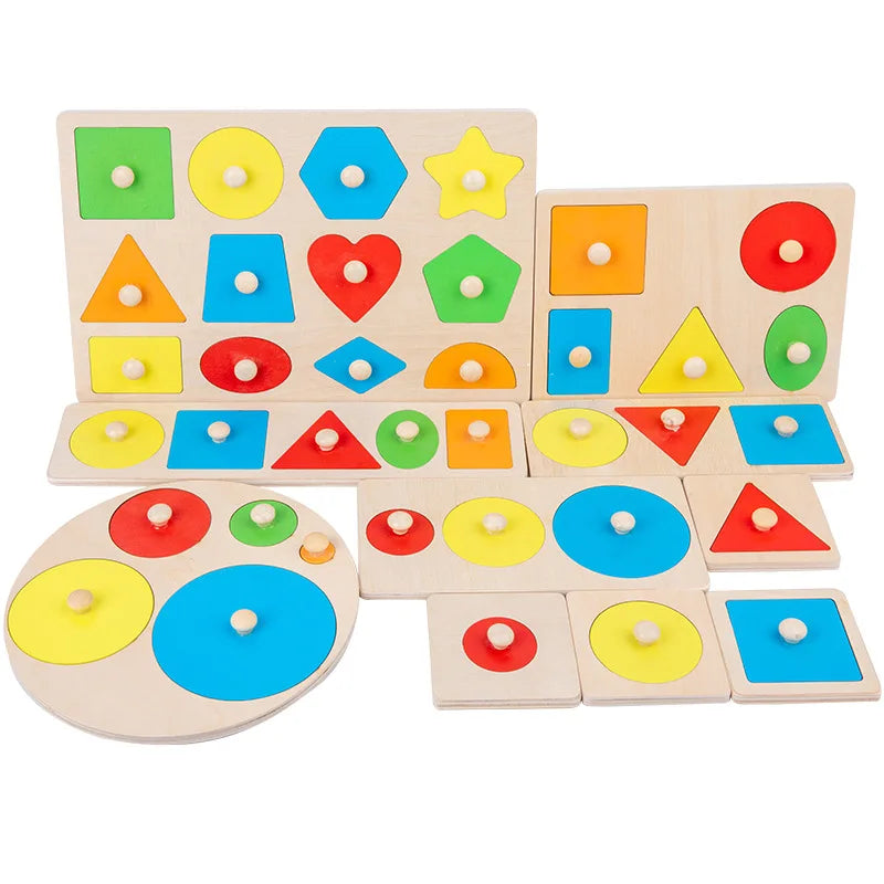 Montessori Colorful Geometry Grasping Board Wooden Toys Pegged Educational Kids Gifts