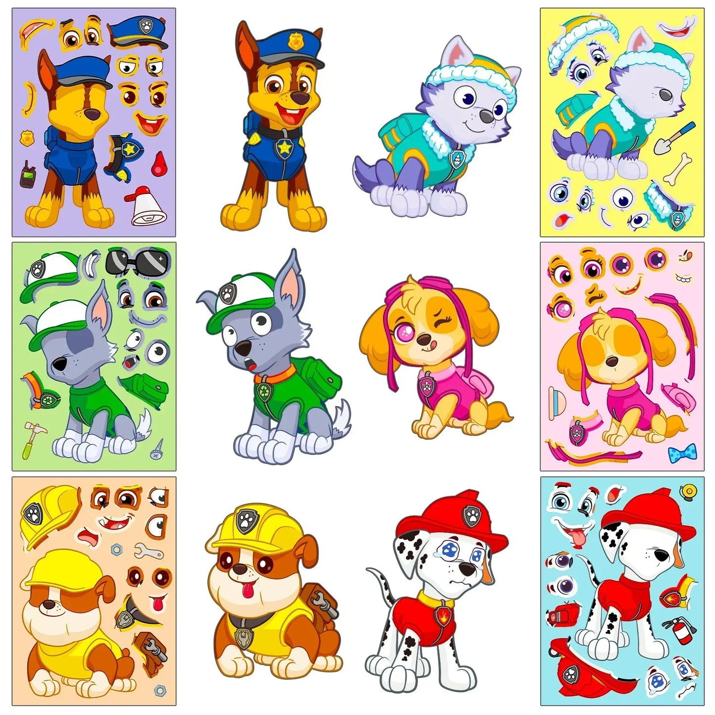 6pcs/set Paw Patrol Diy Face Swap Puzzle Sticker Assemble Jigsaw Anime Figure Patrol Canine