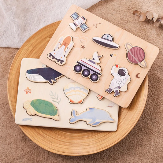 Wooden Puzzle Montessori Toys Baby Cartoon Ocean Animal Colorful Learning Education