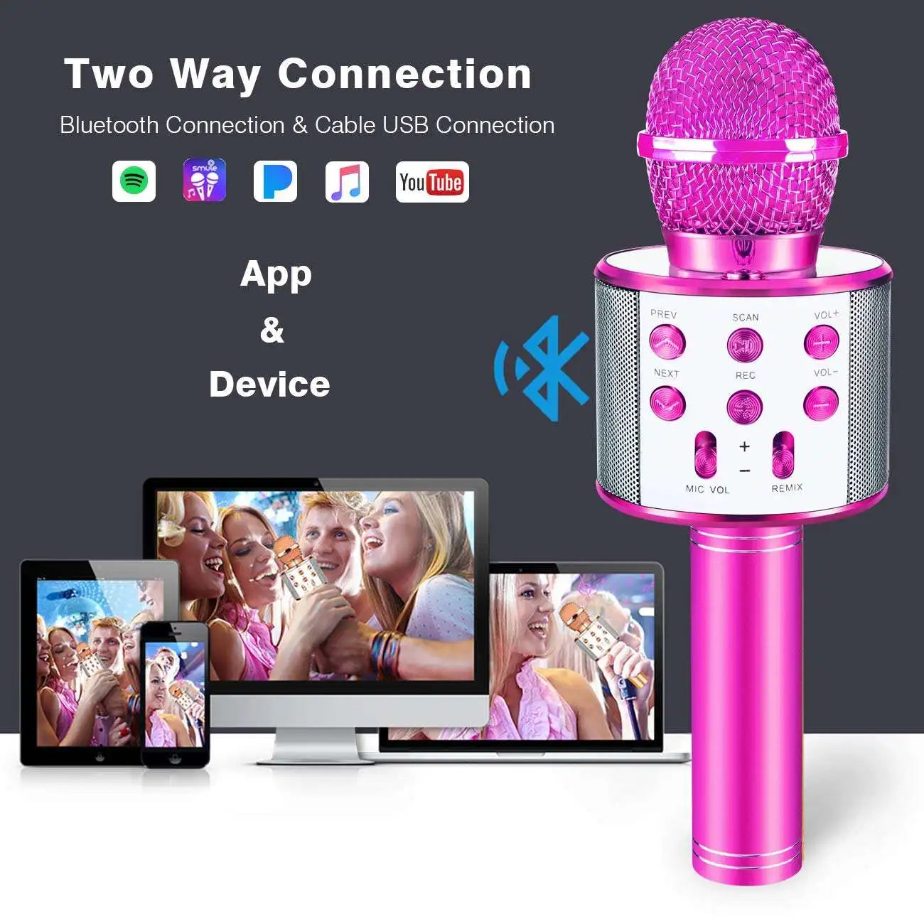 Handheld Wireless Bluetooth Karaoke Machine Microphone For Kids