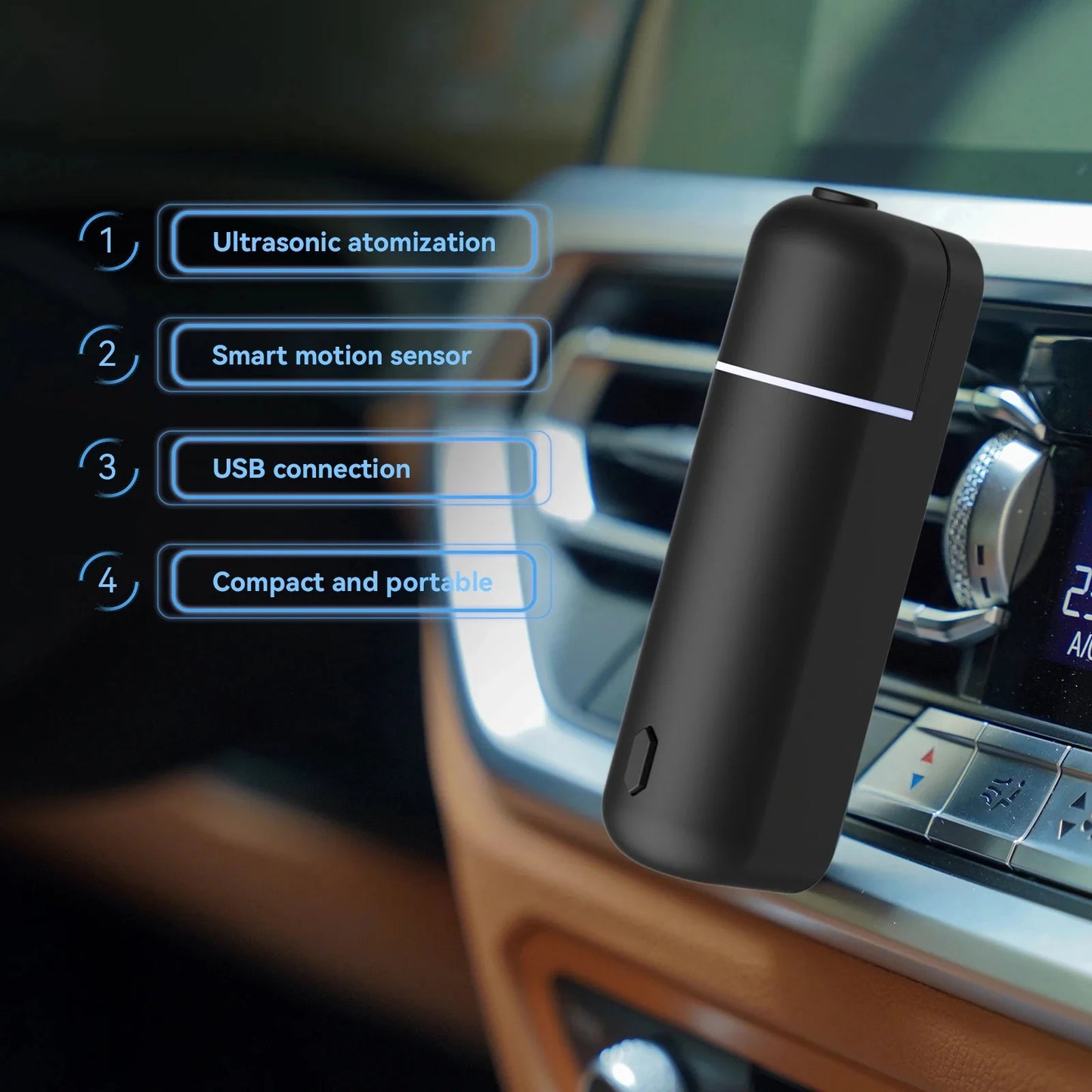 Car Air Freshener Perfume Vent Clip Electric Aroma Diffuser Cordless with 6 Scent