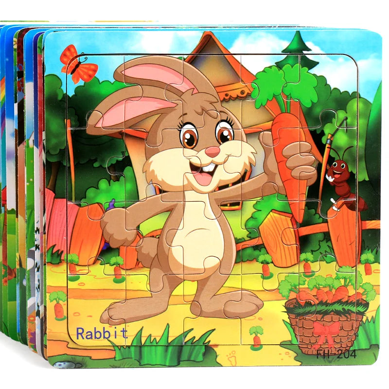 New 20 Piece Wooden 3d Puzzle Cartoon Animal Vehicle Jigsaw Puzzle