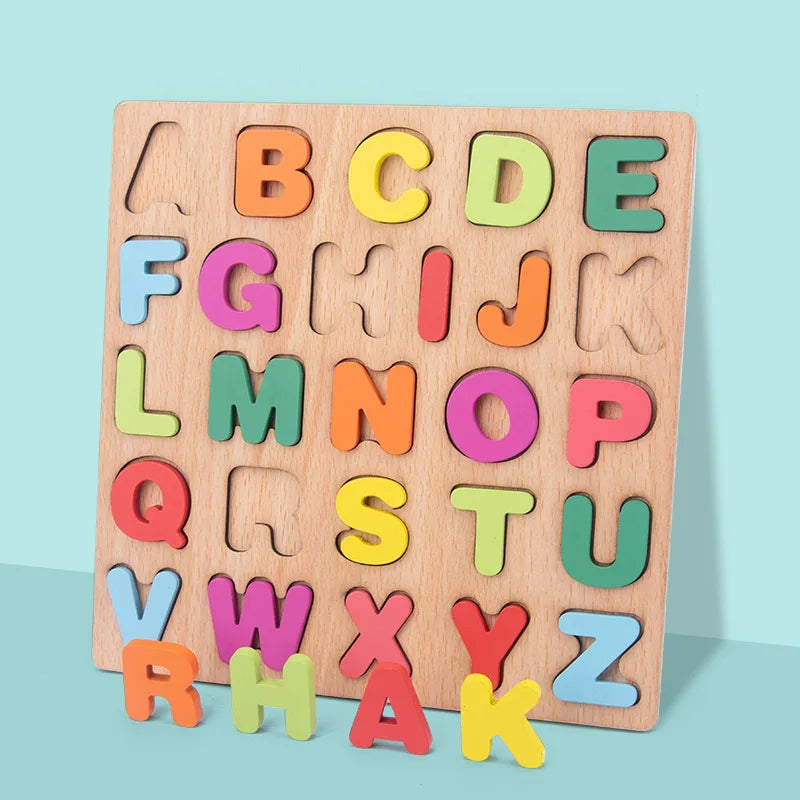 Montessori Wooden Puzzle 3D Alphabet Letters Number Matching Game Baby Kids Toys Education