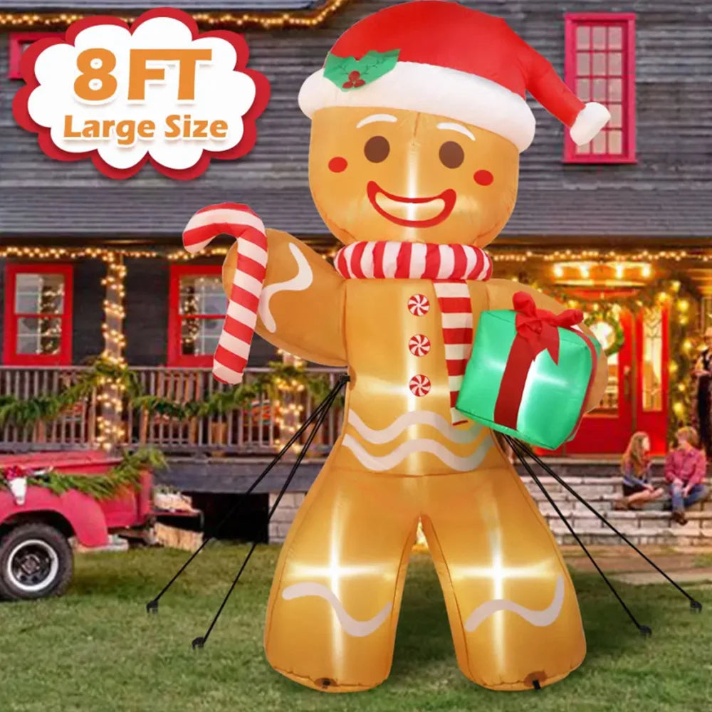 8FT/2.4M Christmas Inflatables Gingerbread Man with Gift Pack Outdoor