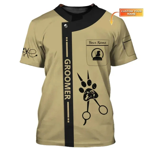 Dog Grooming Customized Name Casual Workwear T Shirt