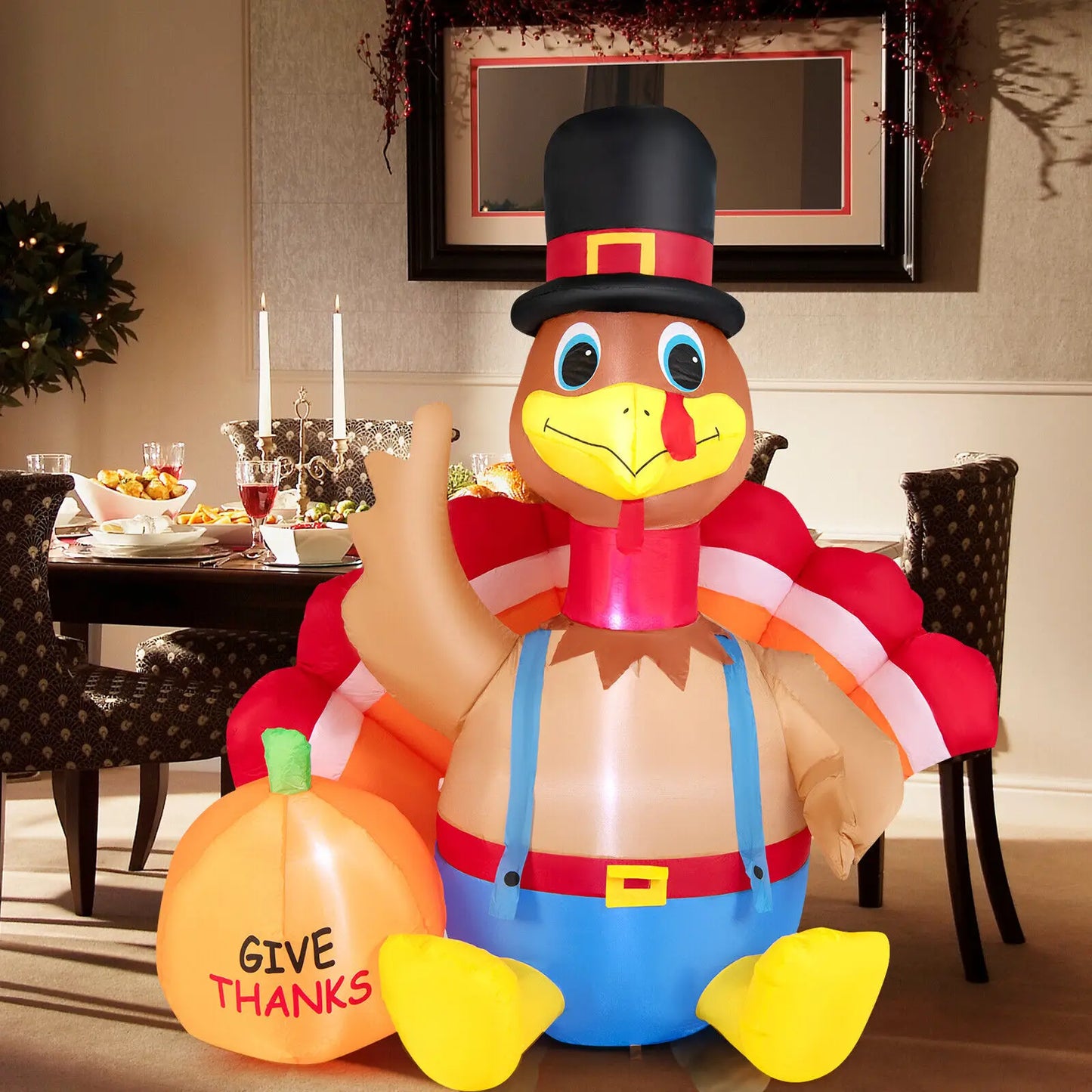 Costway 6 FT Thanksgiving Inflatable Turkey with Pumpkin