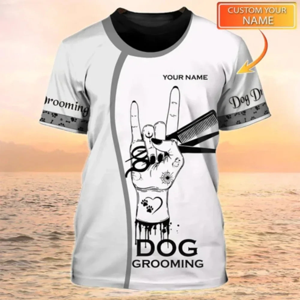 Dog Grooming Customized Name Casual Workwear T Shirt