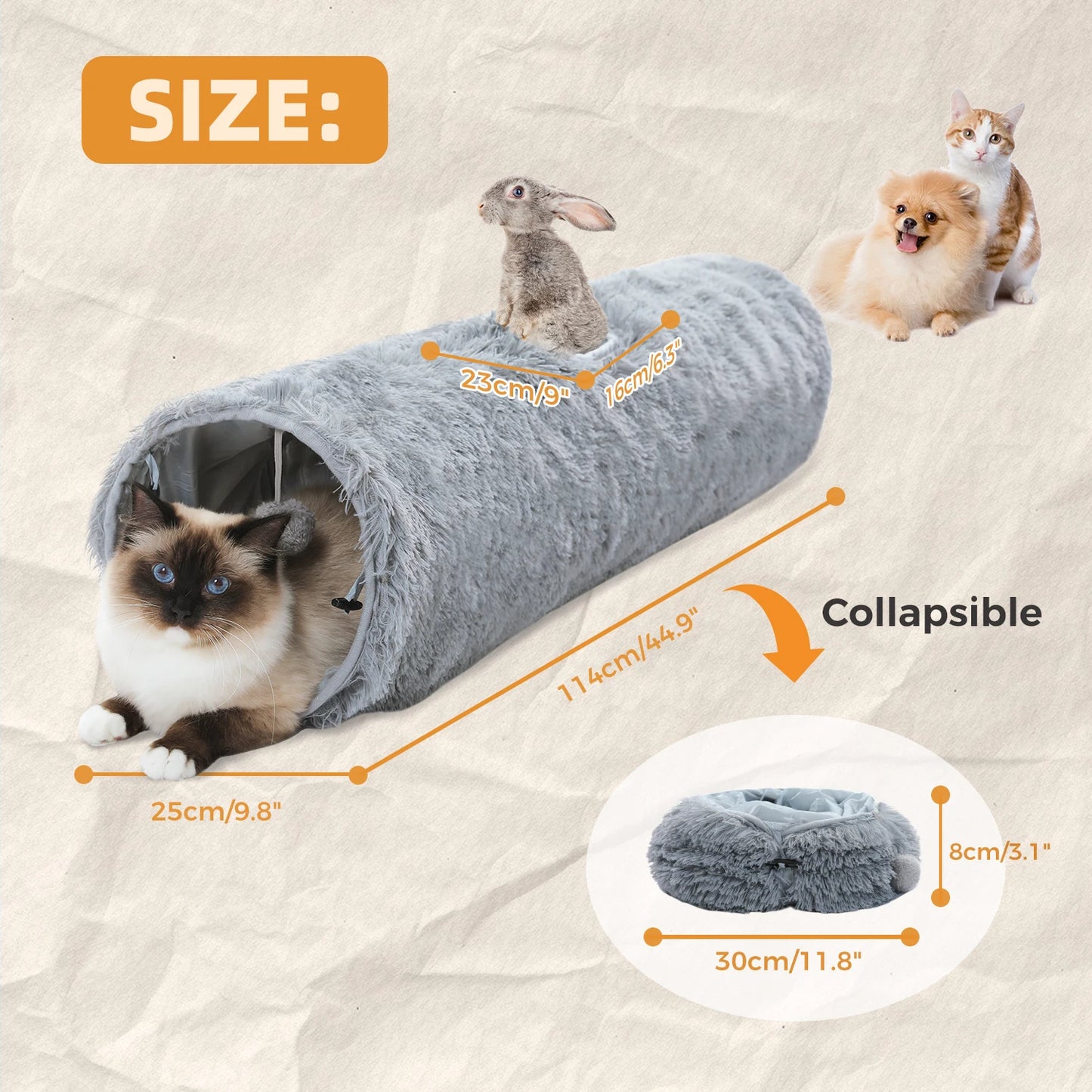 Large Cat Tunnel, 44.9 Inches Long Collapsible Cat Tube 9.8 Inches in Diameter