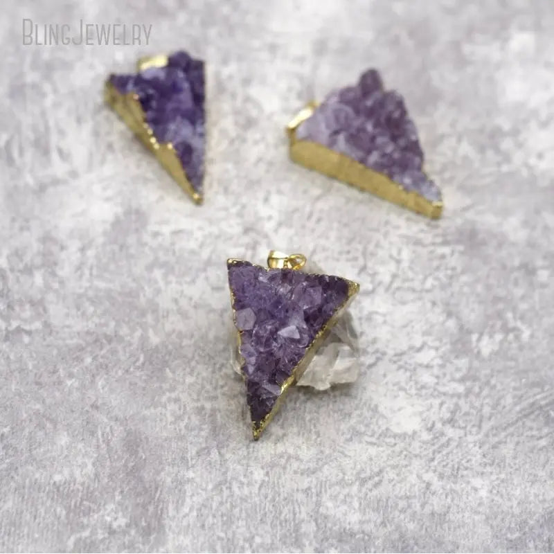 10pcs Reiki Healing Crystals Amethyst Druzy Cluster Triangle Stone Necklace