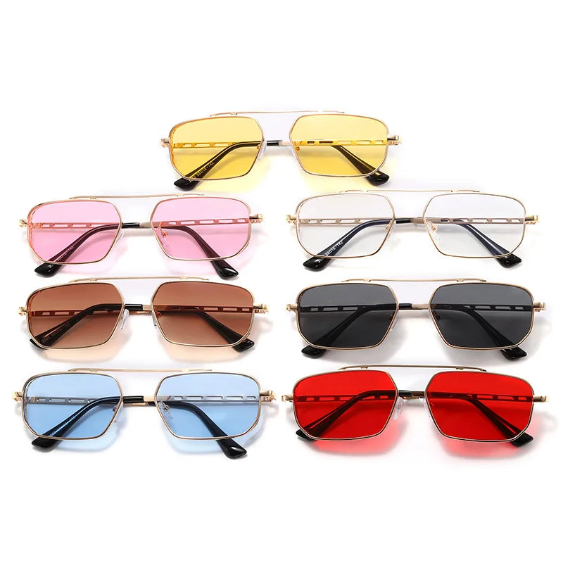 Vintage Red Rectangle Sunglasses Women Brand