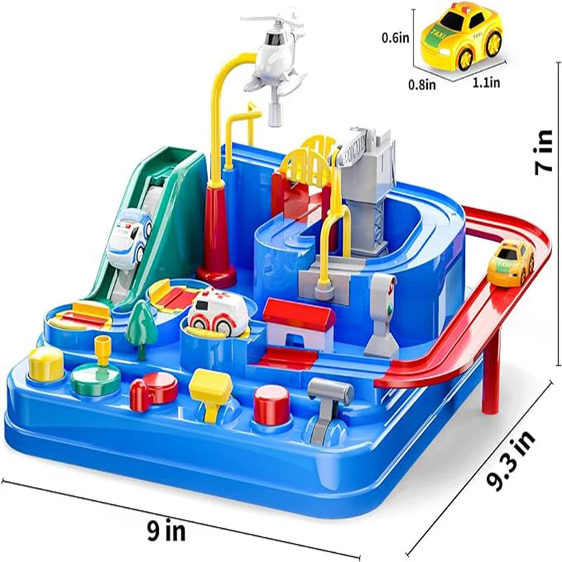 TEMI Kids Race Track Toys. For 3-7-year-olds. Puzzle Rail Car, City Rescue. Magnet Toys, 3 Mini Cars. Preschool Educational Gift