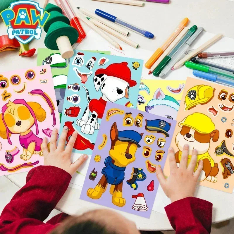 6pcs/set Paw Patrol Diy Face Swap Puzzle Sticker Assemble Jigsaw Anime Figure Patrol Canine