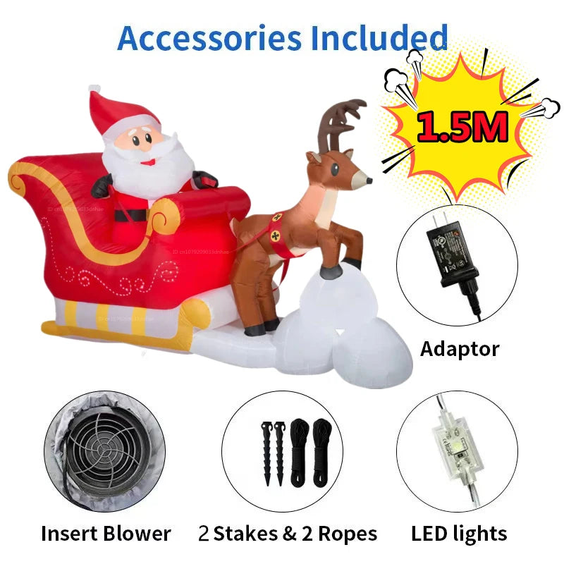 1.5M/5FT Christmas Inflatable Snowman/Deer Trailer Santa Claus Model With LED Lights