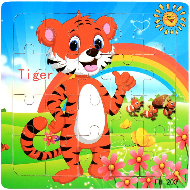 New 20 Piece Wooden 3d Puzzle Cartoon Animal Vehicle Jigsaw Puzzle